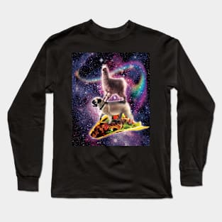 Rainbow Space Llama On Pug Riding Taco Long Sleeve T-Shirt